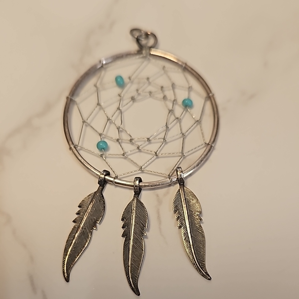 Sterling Siver Turquoise and Feather Dream Catcher Pendant